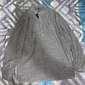 Stripped Half Button Long Sleeve Shirt